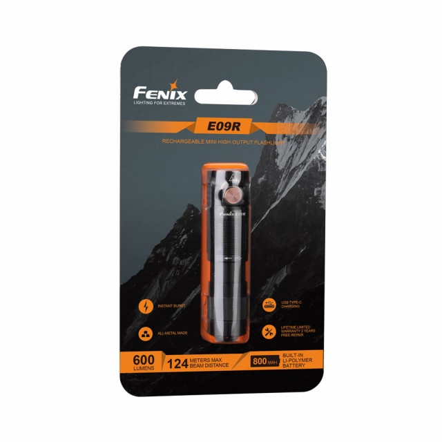 Fenix E09R minilamppu pakkaus Fenix E09R minilamppu pakkaus