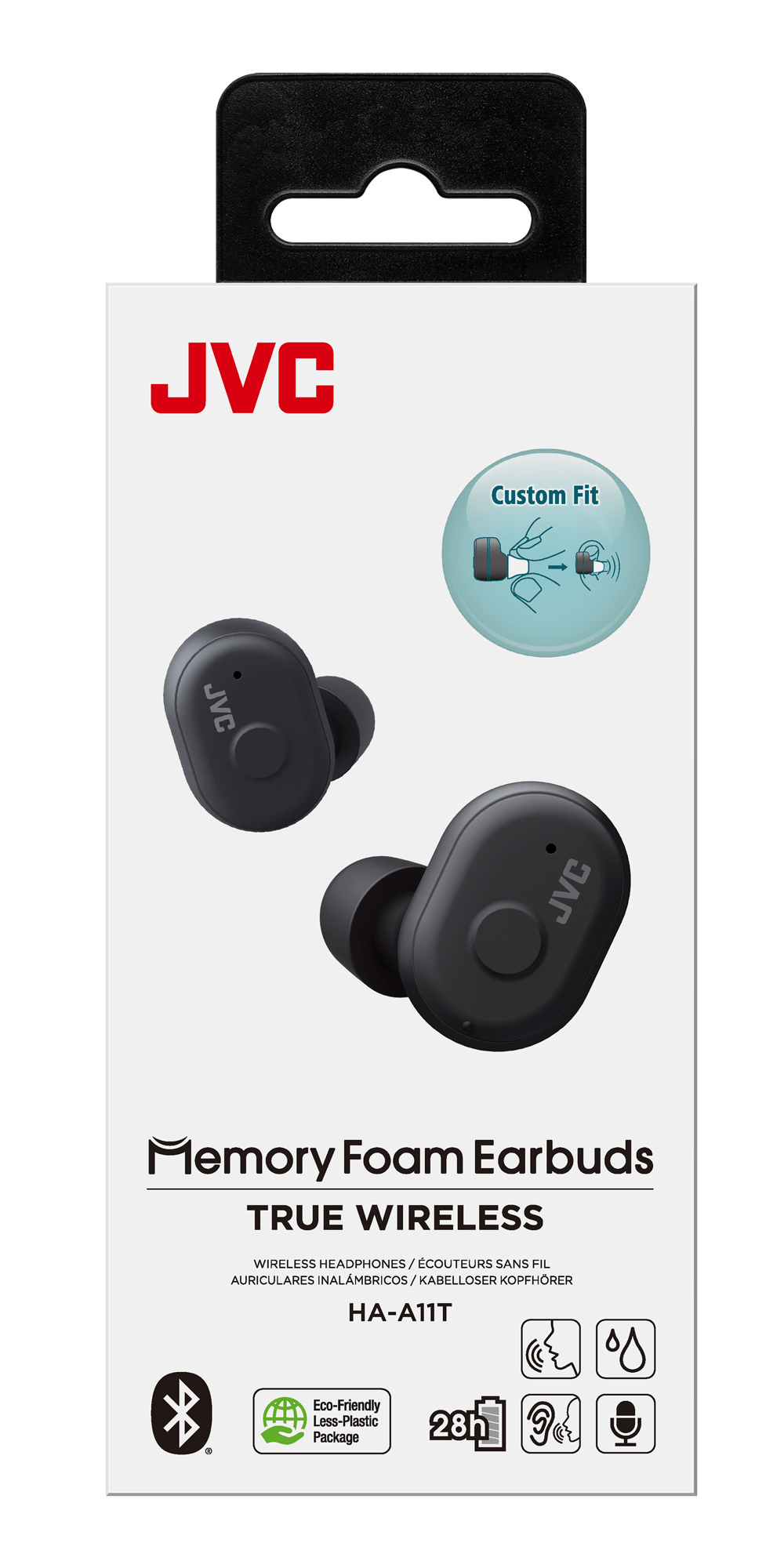 JVC nappikuuloke HA-A11T-musta pakkaus